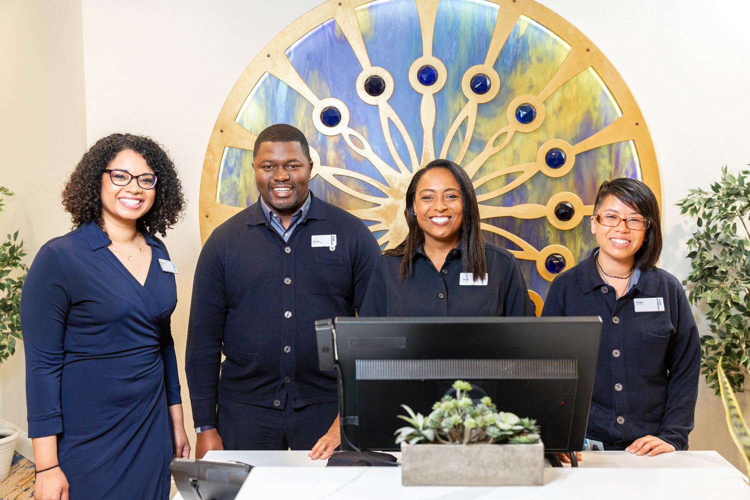 Adult, Female, Person, Woman, Necklace, Male, Man, Glasses, Groupshot, Plant