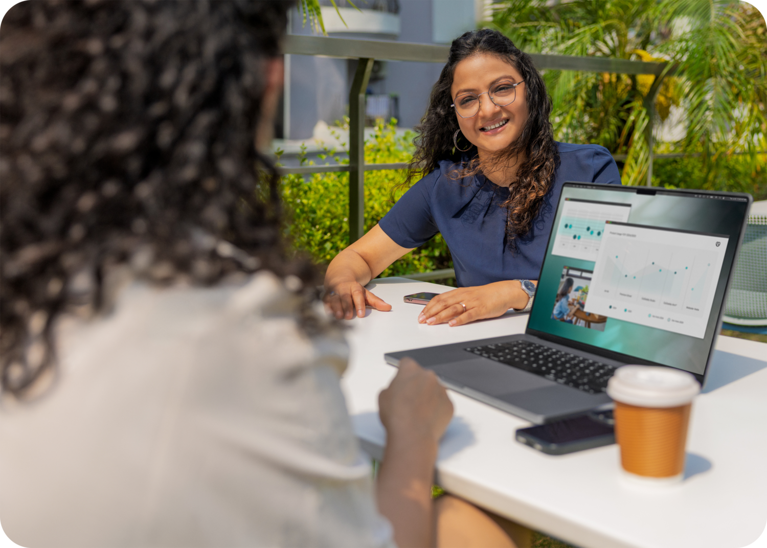 Laptop, Pc, Computer Keyboard, Mobile Phone, Disposable Cup, Table, Glasses, Adult, Person, Woman