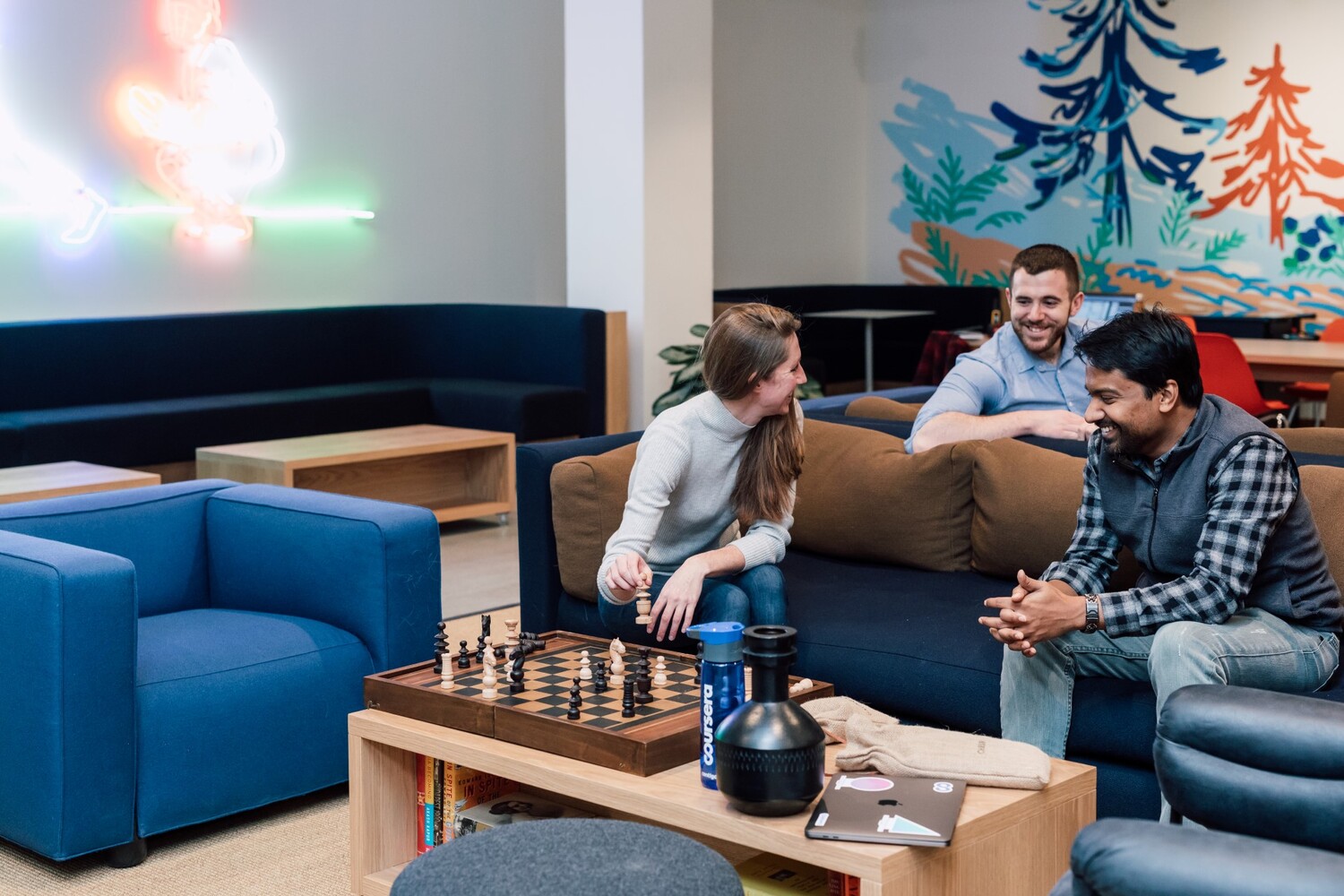 Couch, Furniture, Adult, Male, Man, Person, Chess, People, Laptop, Face