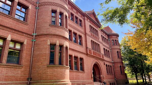 City, Urban, Apartment Building, Building, High Rise, Brick, Campus, Person, Office Building, Bicycle