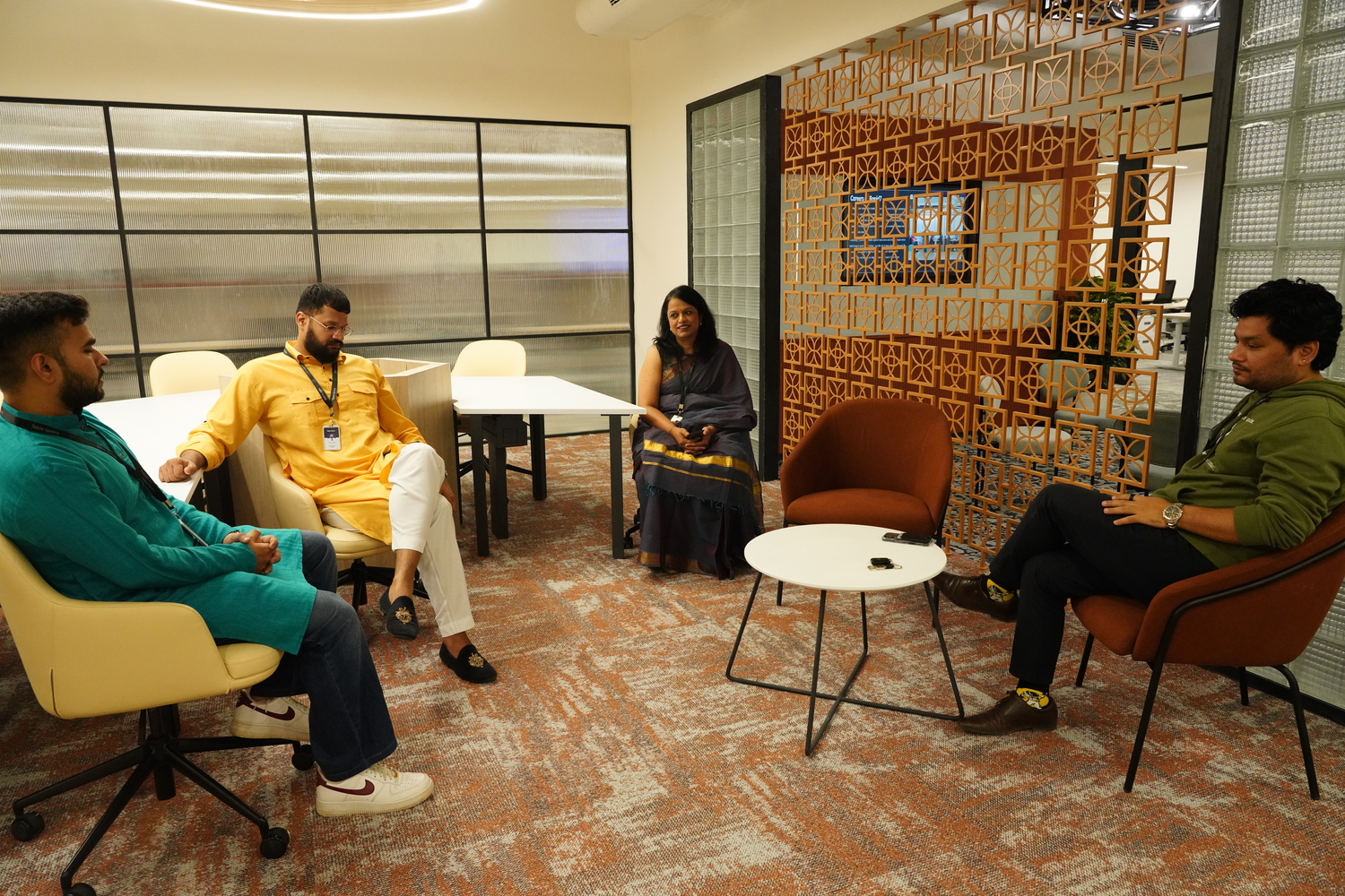 Shoe, Adult, Male, Man, Person, Chair, Wristwatch, Desk, Conversation, Glasses