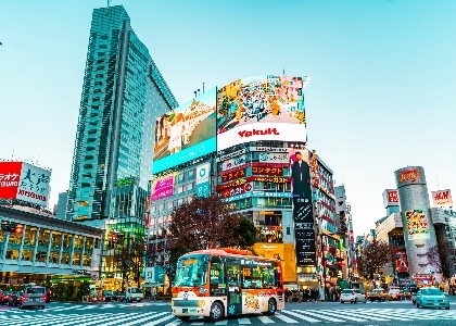 Cityscape, Urban, City, Car, Transportation, Vehicle, Bus, Advertisement, Metropolis, Person
