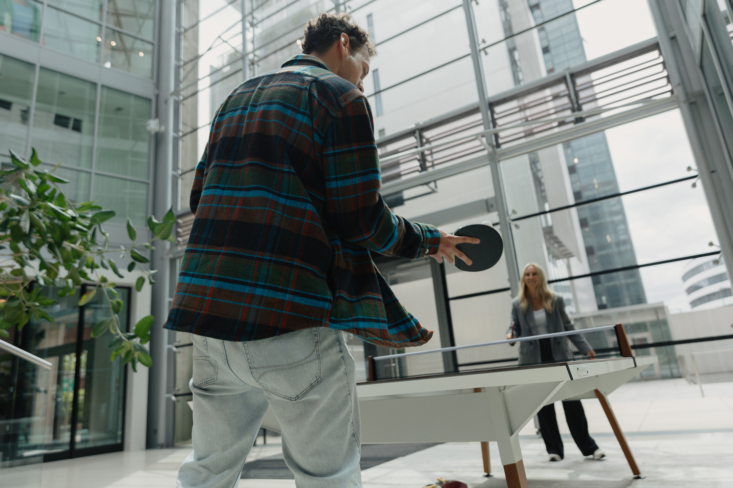 Adult, Female, Person, Woman, Shoe, Male, Man, Coat, Pants, Ping Pong Paddle