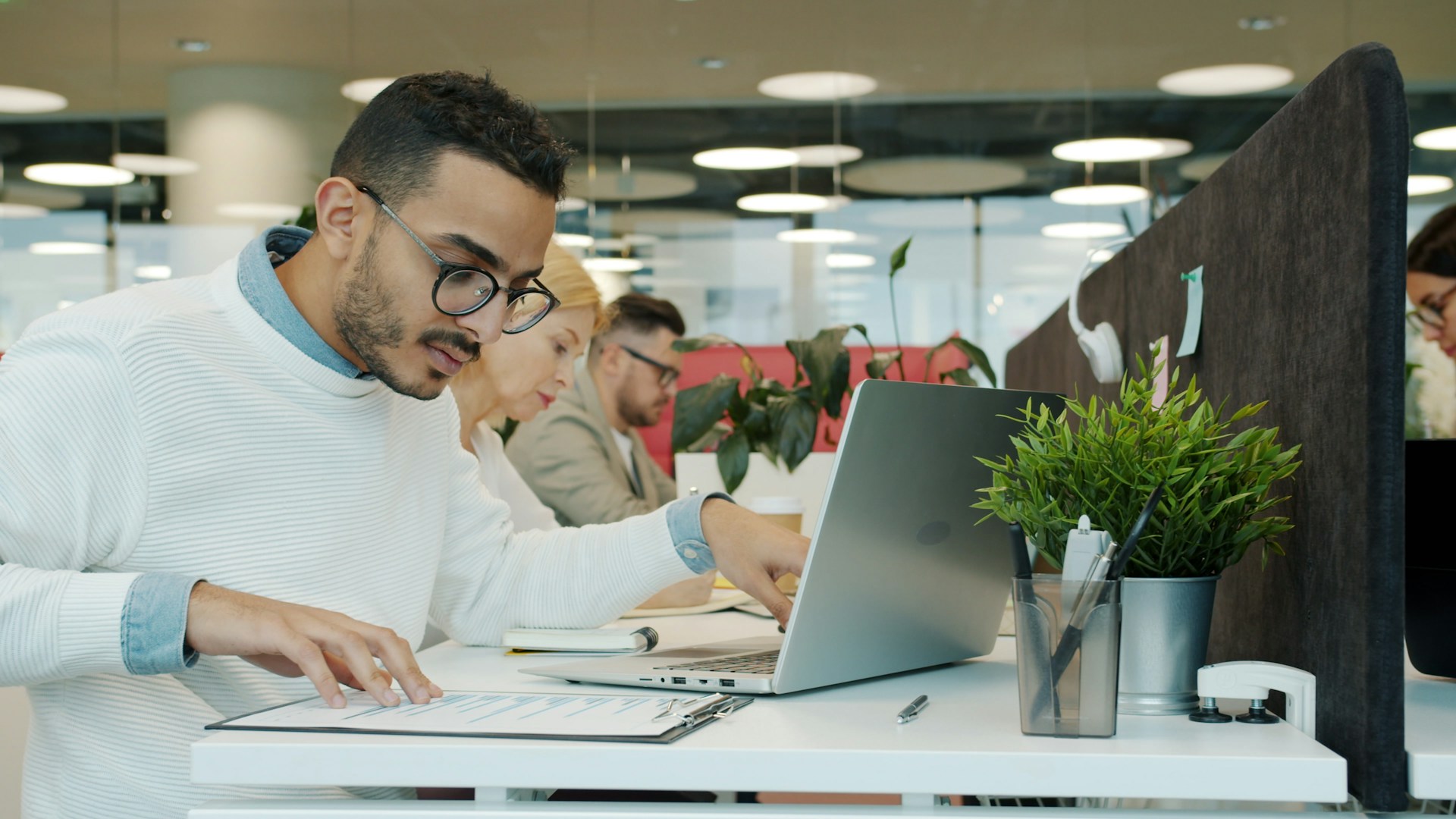 Laptop, Pc, Adult, Male, Man, Person, Female, Woman, Glasses, Table