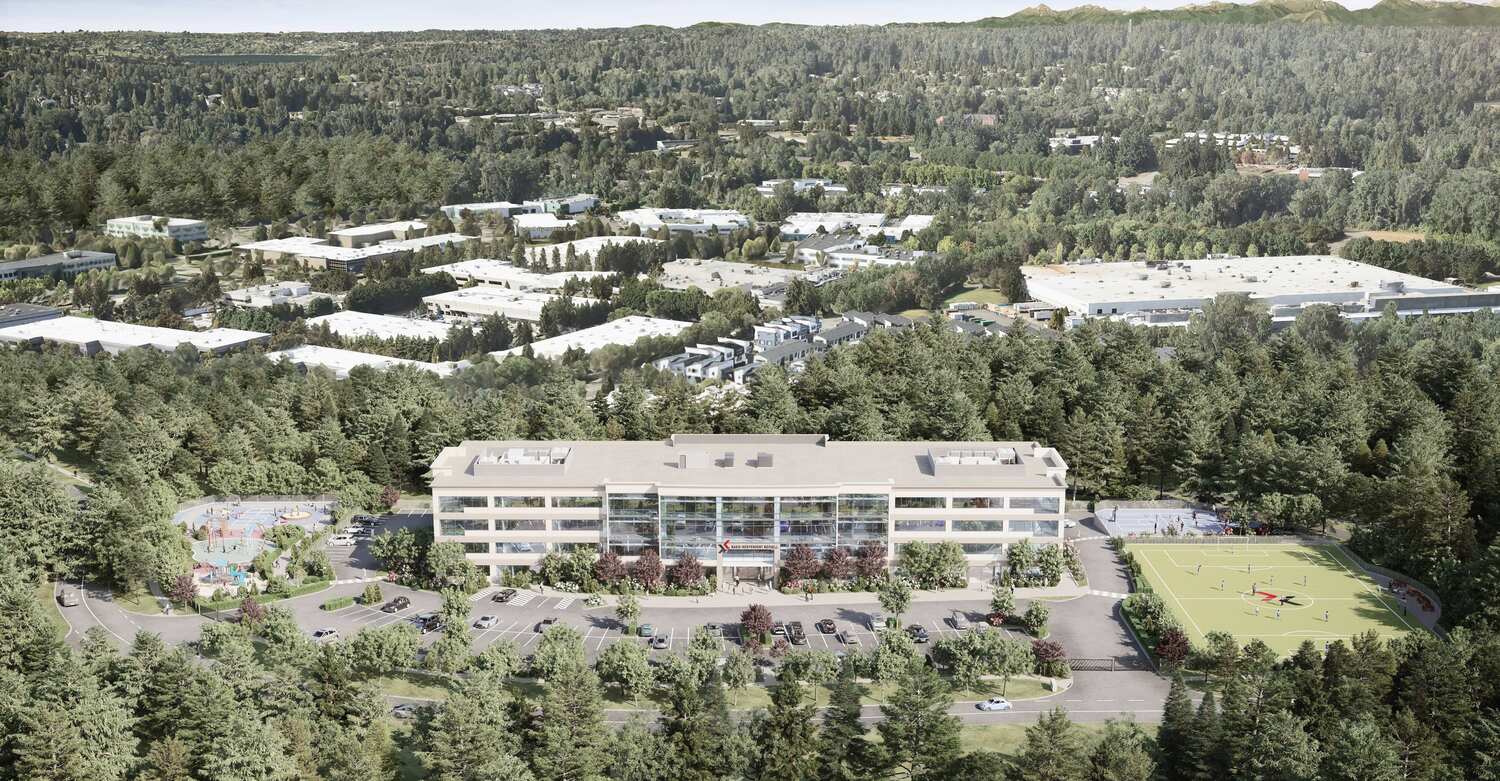 Tree, Building, Fir, Campus, Vegetation, Outdoors, Woodland, Aerial View, Office Building, Car