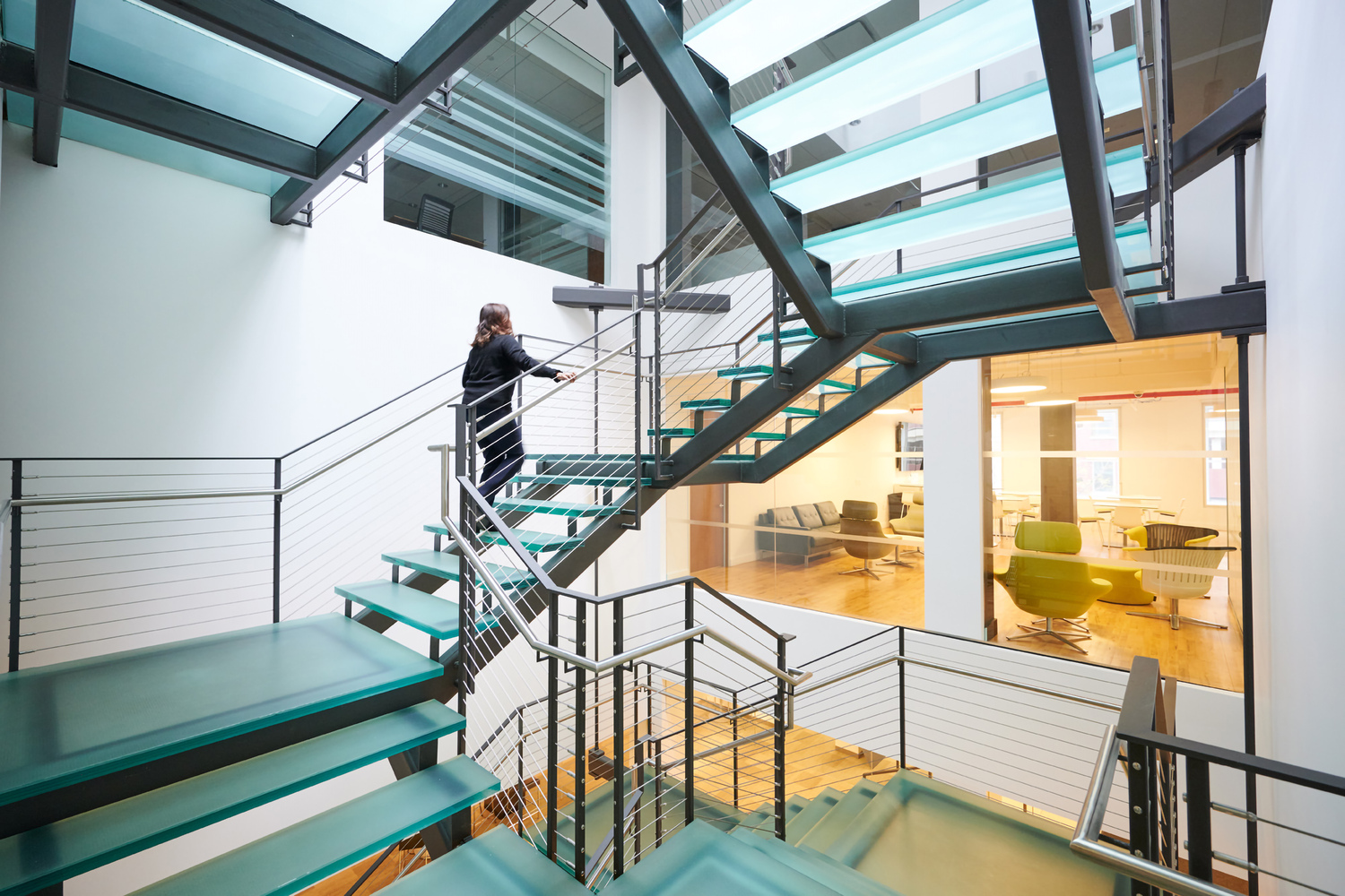 House, Housing, Staircase, Handrail, Person, Chair, Lamp, Couch, Indoors, Interior Design