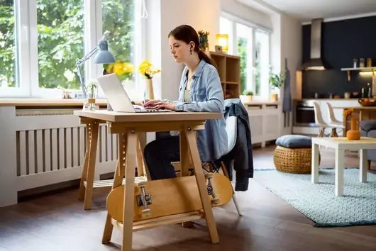 Furniture, Table, Person, Sitting, Desk, Chair, Head, Laptop, Pc, Face