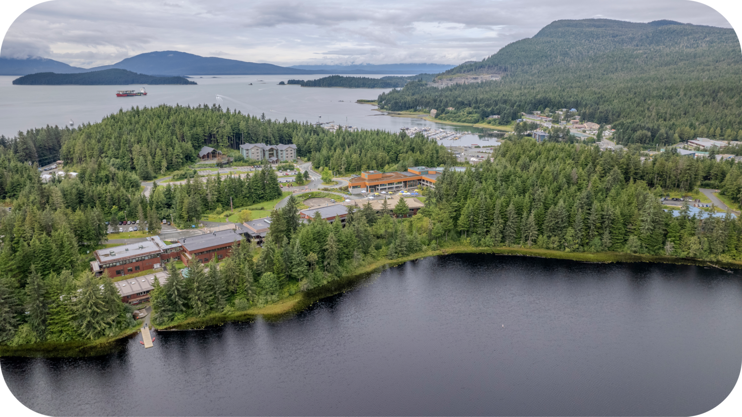 Ariel image of the University of Alaska Southeast campus buildings.