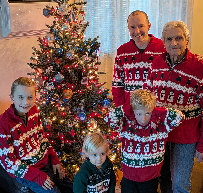 Person, Baby, Sweater, Adult, Male, Man, Photography, Christmas Decorations, Tree, Portrait