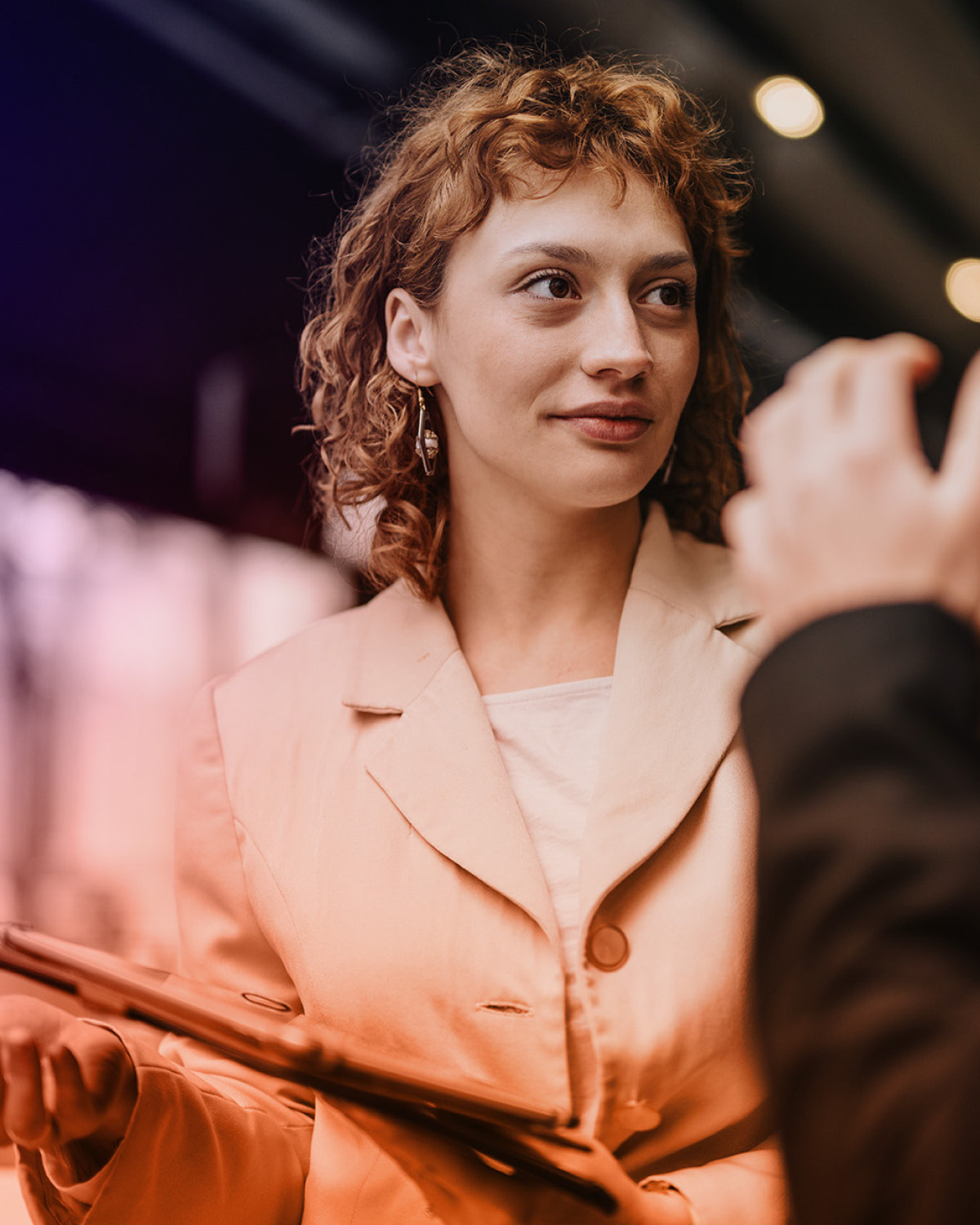 Face, Head, Person, Smile, Finger, Adult, Female, Woman, Portrait, Blonde
