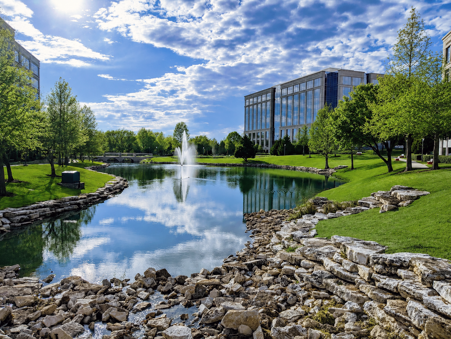 Nature, Outdoors, Pond, Water, Scenery, Grass, Park, Building, Office Building, Lakefront