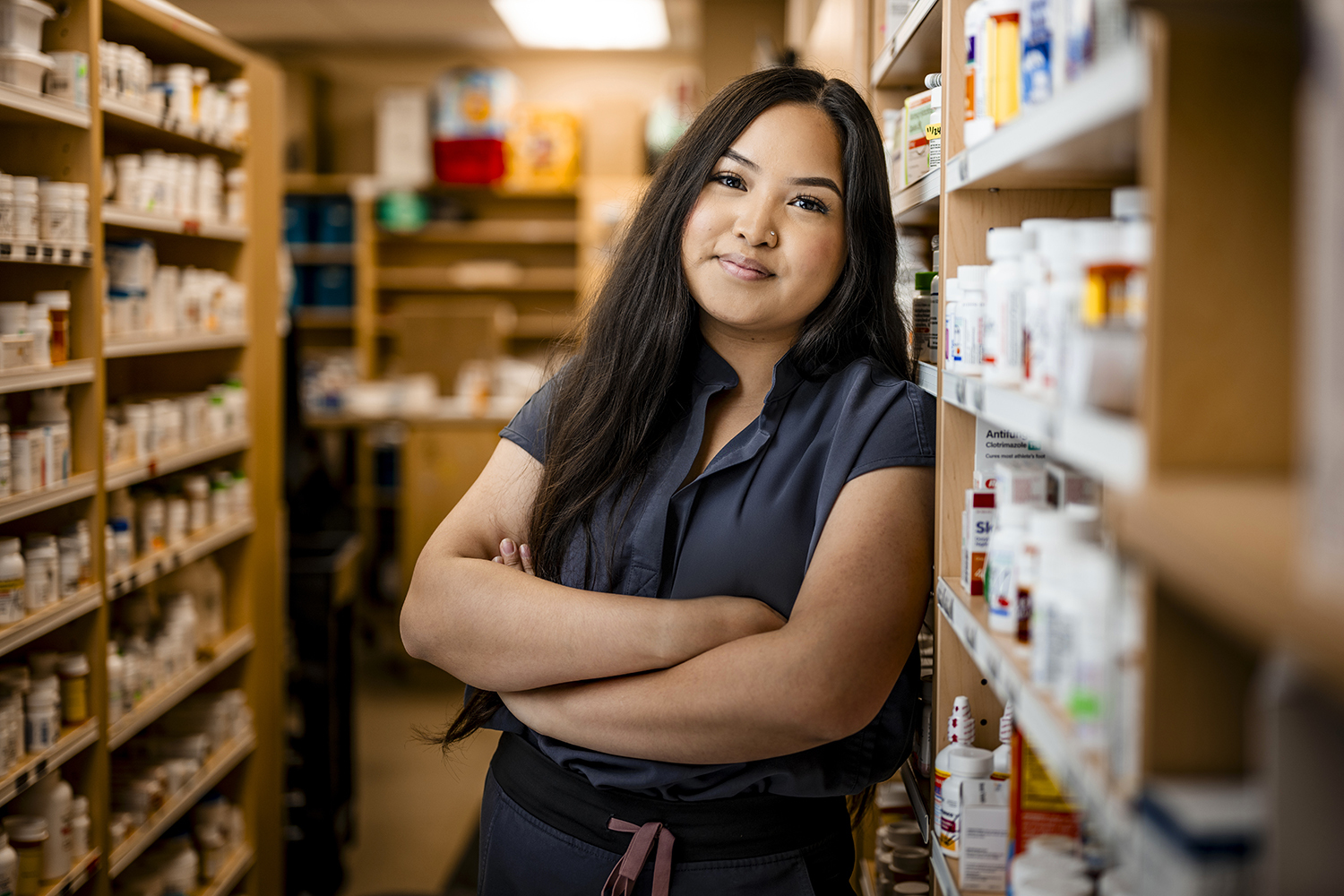 Shelf, Shop, Adult, Female, Person, Woman, Pharmacy, Face, Head