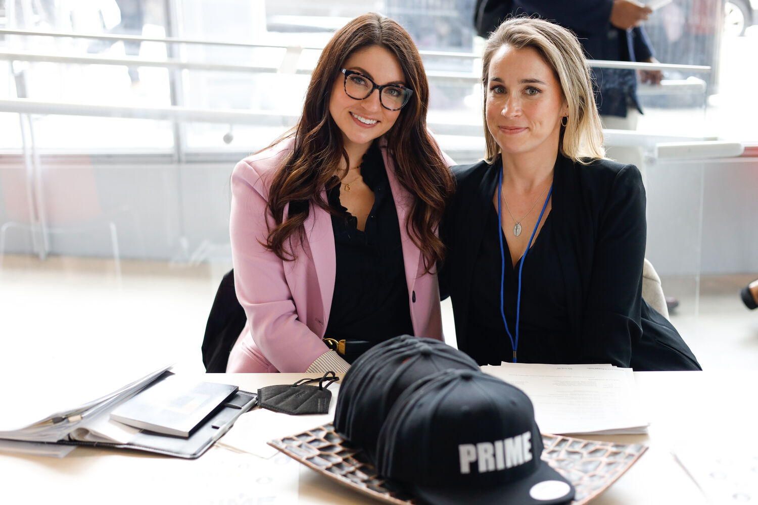Adult, Female, Person, Woman, Necklace, Handbag, Glasses, Hat, Conversation, Desk